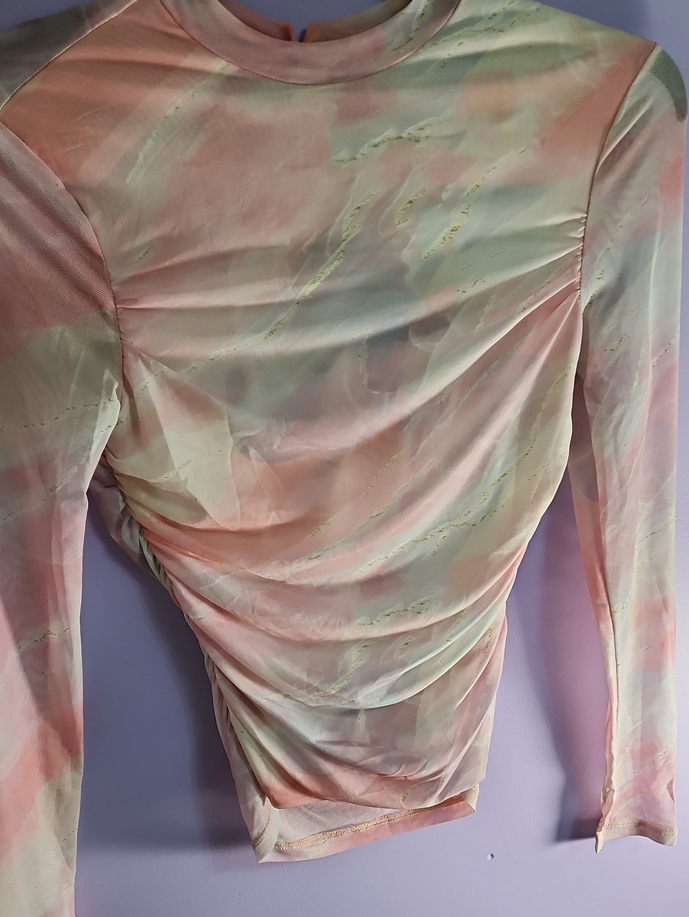 Women's Pastel Pink Ruched Long-Sleeve Top